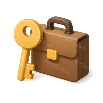 Stylish 3D Briefcase and Key Icon Design