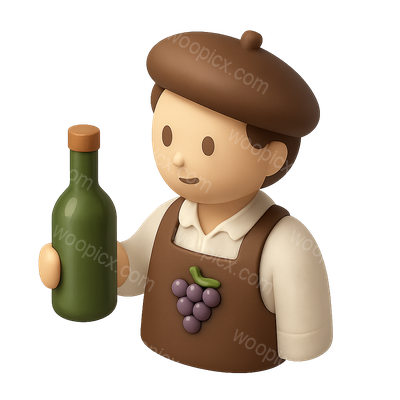 3D Vintner Icon with Bottle and Grapes