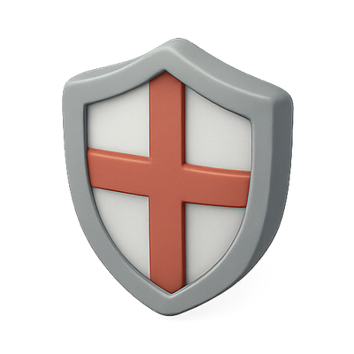 3D Shield Icon with Cross Design