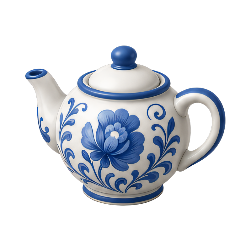 delicate blue and white teapot