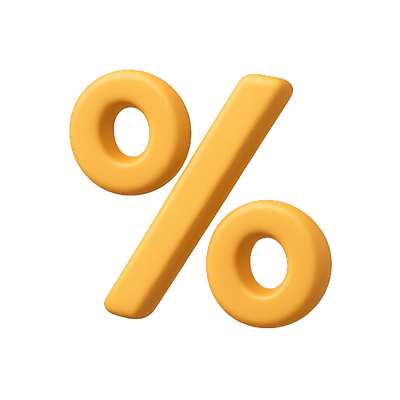 3D Percentage Symbol in Bright Yellow