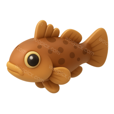 Stylized 3D Goby Fish Icon with Isometric Design