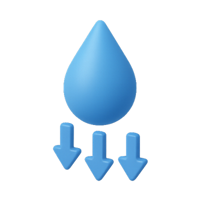Stylized Blue Water Drop with Downward Arrows