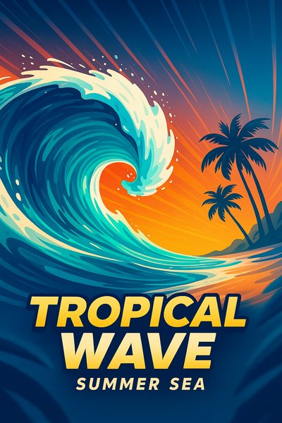 Dynamic Tropical Wave Illustration in Bold Colors