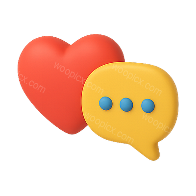 3D Heart and Speech Bubble Icons for Social Engagement