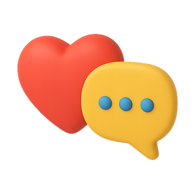 3D Heart and Speech Bubble Icons for Social Engagement