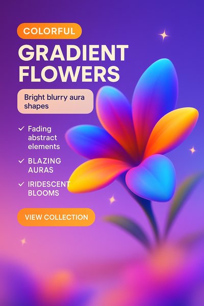 Colorful Gradient Flowers with Blazing Auras and Abstract Elements