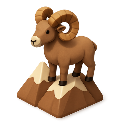 3D Bighorn Sheep Icon on Mountain Base