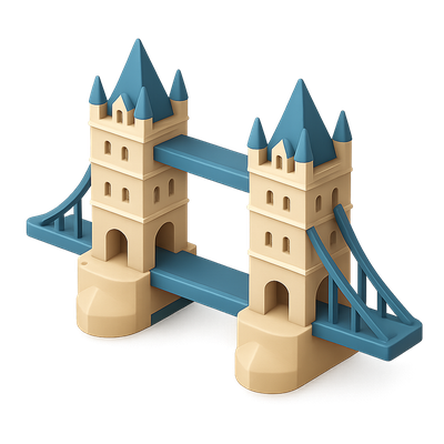 3D Isometric Tower Bridge Icon with Transparent Background