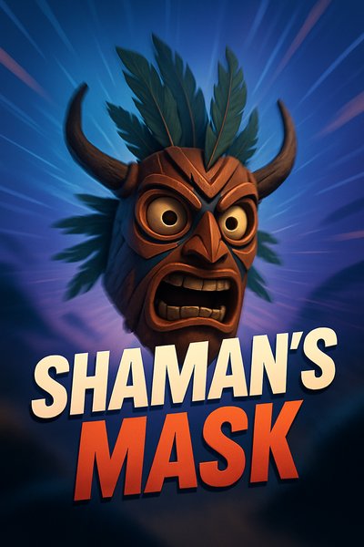 Dynamic Shaman's Mask Illustration with Bold Typography