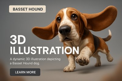 Dynamic 3D Illustration of a Basset Hound Dog