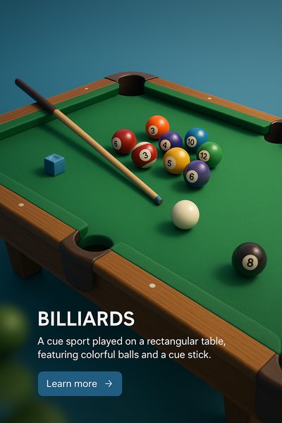 3D Billiards Illustration with Colorful Balls and Cue Stick