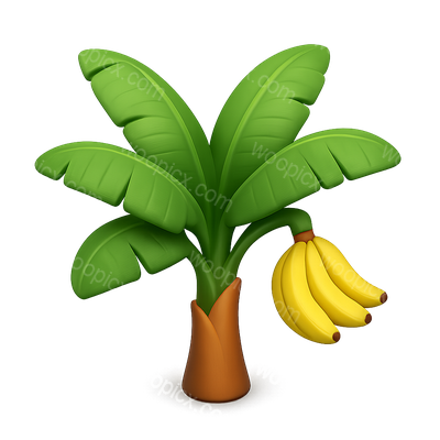 Stylized 3D Banana Plant Icon with Vibrant Colors