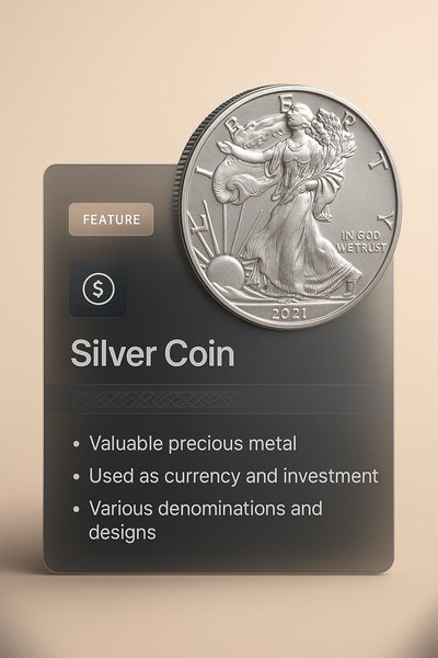 Elegant 3D Illustration of a Silver Coin with Informative Overlay