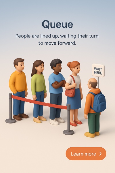 3D Illustration of a Queue with Realistic Characters