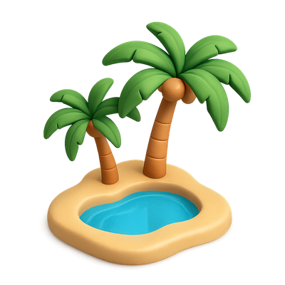 Stylized 3D Oasis Icon with Palm Trees and Water