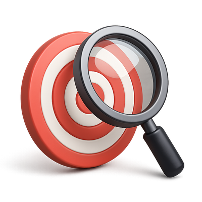 3D Magnifying Glass Over Target Icon