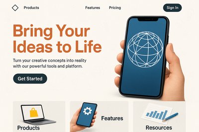 Modern Landing Page Design with Smartphone and Globe Logo