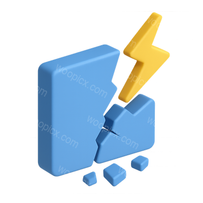 Dynamic 3D Icon Design Featuring Broken Elements and Lightning