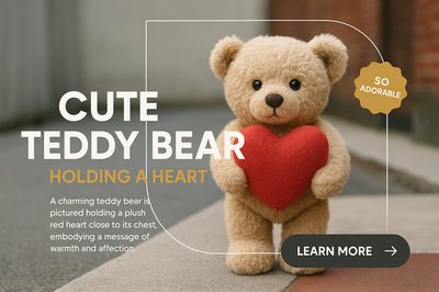 Adorable Teddy Bear Holding a Heart in a Realistic Setting