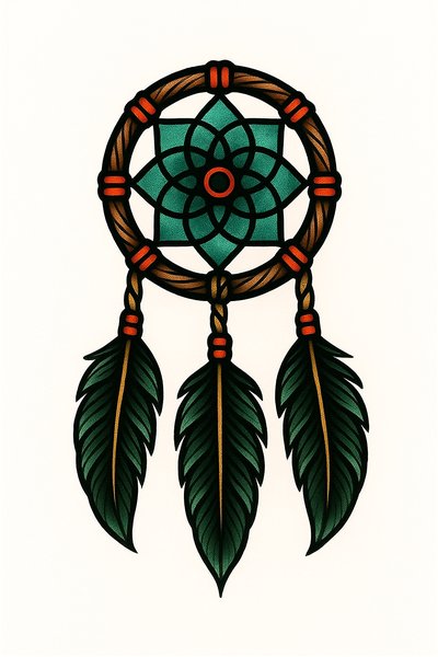 Stylized Dreamcatcher Illustration with Feathers
