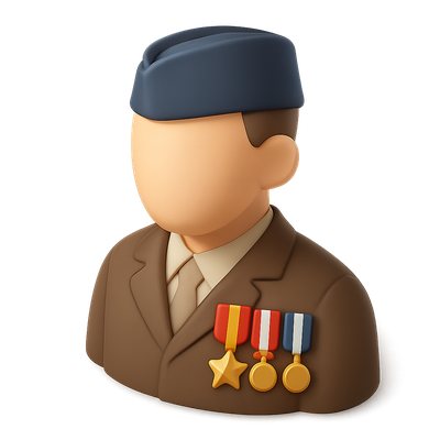 3D Veteran Icon with Medals and Hat