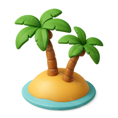 Vibrant 3D Icon of Palm Trees on an Island