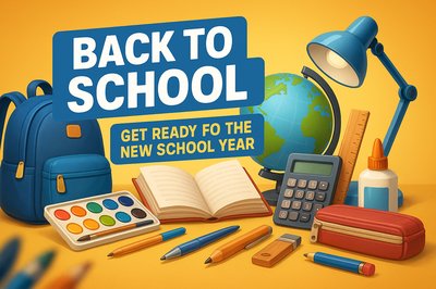 Back to School Themed Graphic with Educational Supplies
