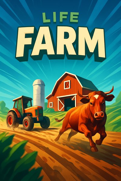 Dynamic Farm Scene with Tractor and Cow