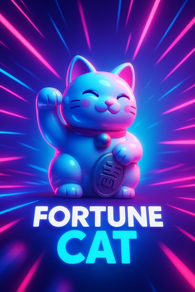 Dynamic Fortune Cat Statue with Neon Glow Effects