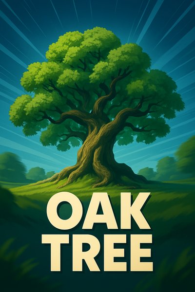 Dynamic Oak Tree Illustration with Bold Typography