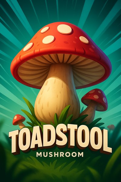 Dynamic Toadstool Mushroom Illustration with Vibrant Background