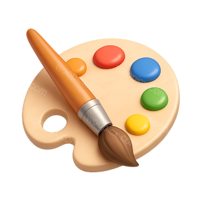 Colorful 3D Art Supplies: Palette and Brush Icon
