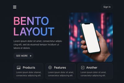 Futuristic Neon Landing Page Design with Bento Layout