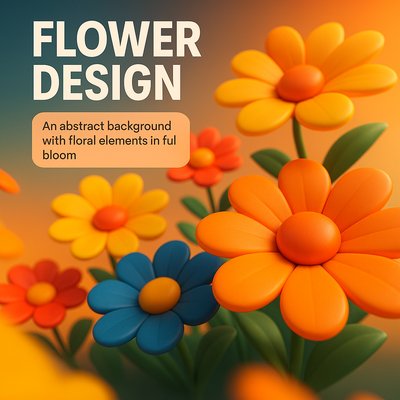 Vibrant 3D Flower Design with Abstract Background