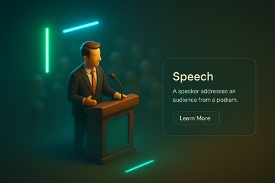 3D Scene of a Speaker at a Podium in Neon Lights