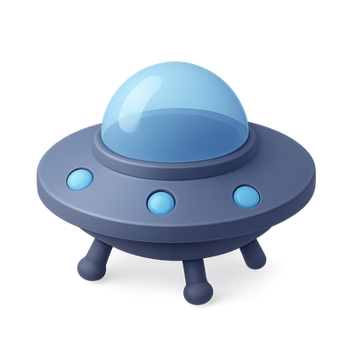 3D Alien Ship Icon with Transparent Background