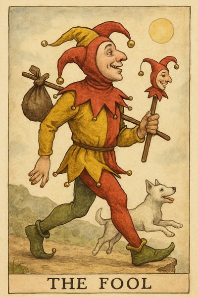 Illustration of The Fool Tarot Card Featuring a Cheerful Jester