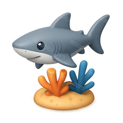 Cute Cartoon Shark Swimming Among Coral