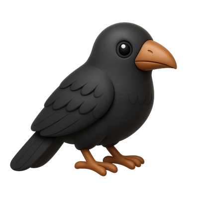 Stylized Cartoon Crow with Orange Beak