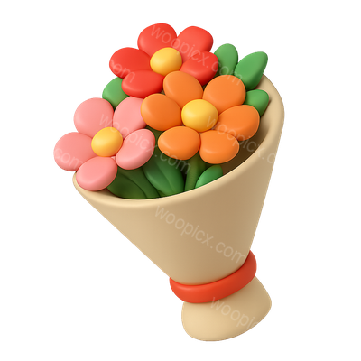 Colorful 3D Bouquet Icon with Volumetric Flowers
