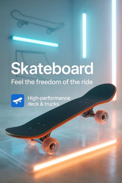 Modern Skateboard Display with Neon Accents