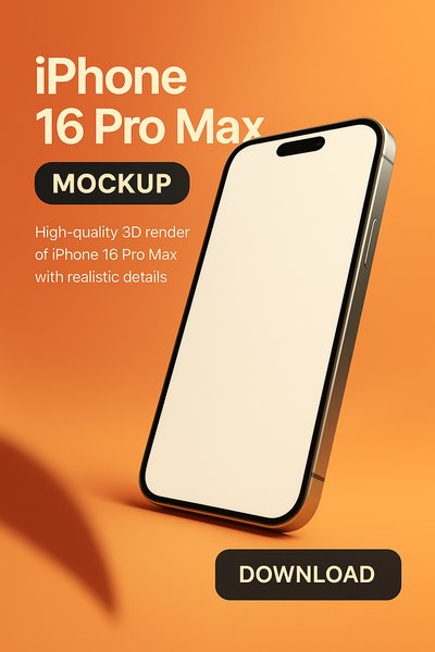 Realistic iPhone 16 Pro Max Mockup with Orange Background