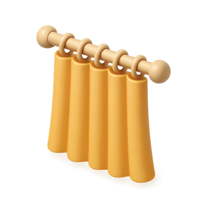 Stylish 3D Curtain Icon with Rod and Rings