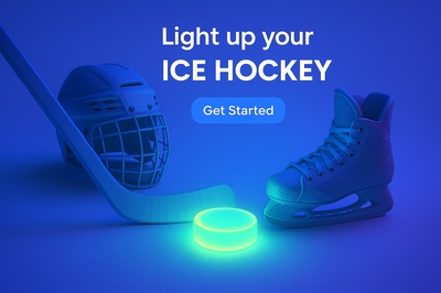 Fluorescent Ice Hockey Scene with Glowing Elements