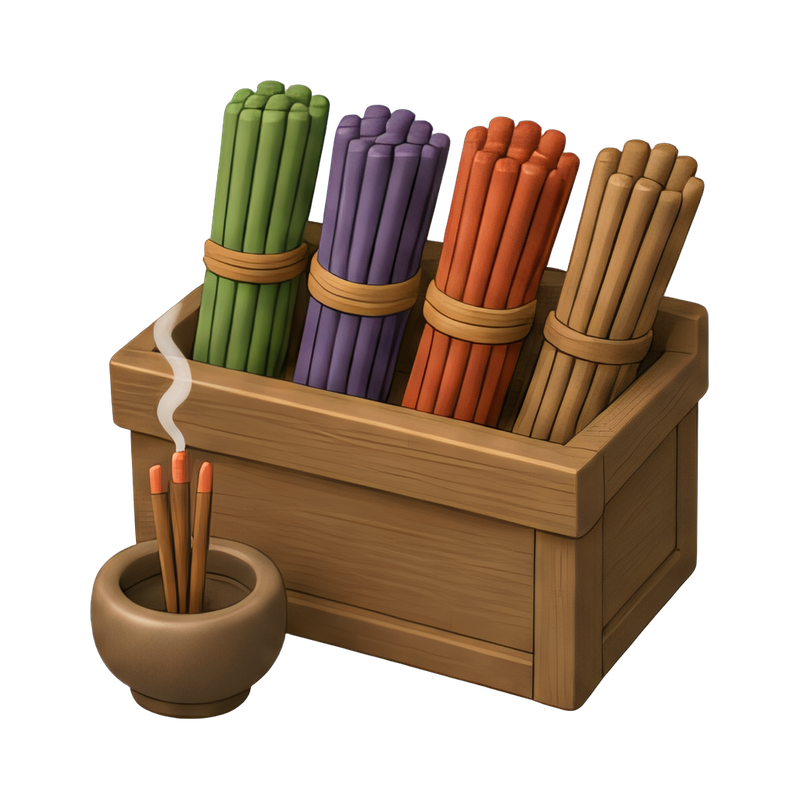 colorful incense bundles display