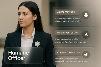 Stylish Humane Officer Illustration with Informative Banners