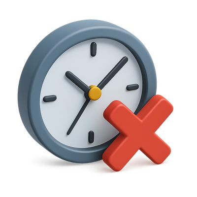 3D Clock Icon with Cancel Mark for Time Management