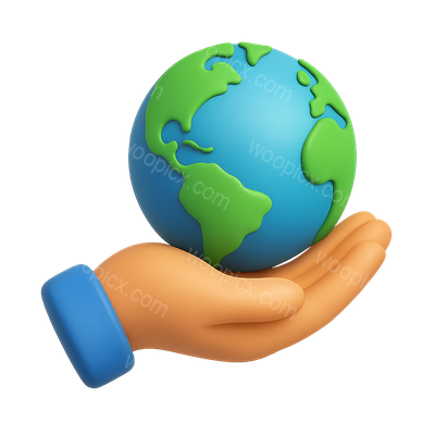3D Globe Icon Held in Hand with Isometric View