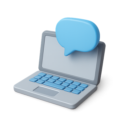 Stylish 3D Laptop Icon with Speech Bubble Design